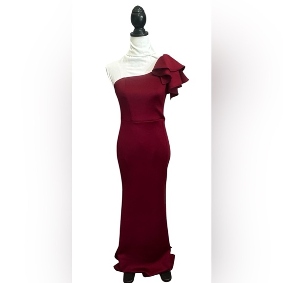 Aveline Slit Burgundy Maxi Off The Shoulder Long Formal Dress (1Q0006) - Picture 2 of 11